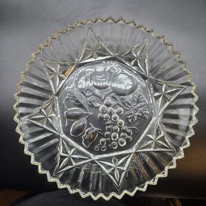 Vtg Federal Glass PIONEER Clear Fruit Pattern Sawtooth Edge Sandwich Plate 10.5"